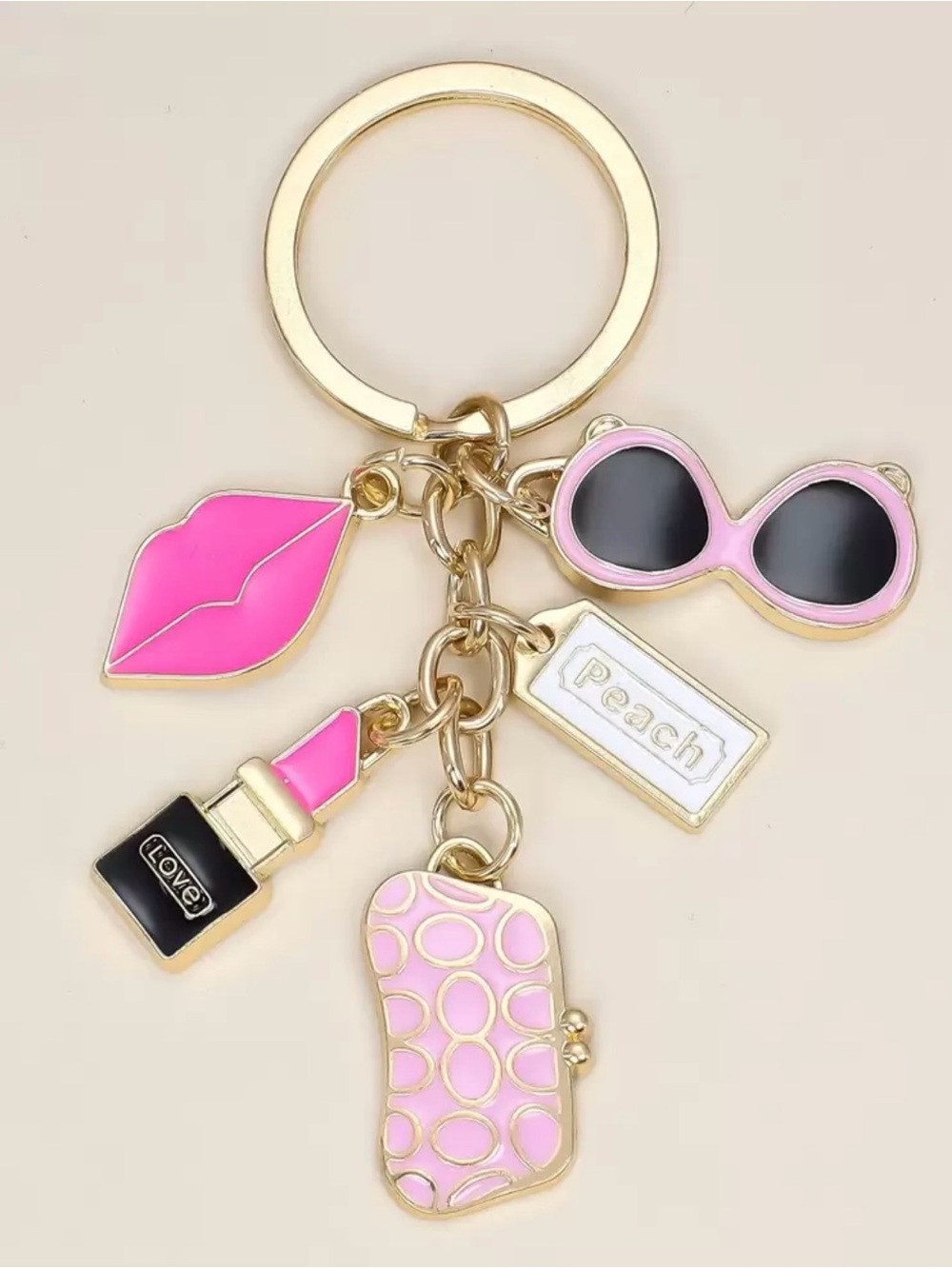 New Arrivals! Peach Pink Lipstick & Sunglasses Charm Keychain.